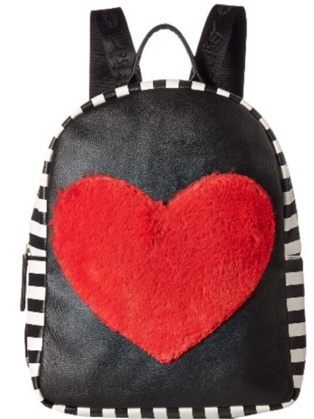 LUV BETSEY Black and White Striped Backpack with Red Heart